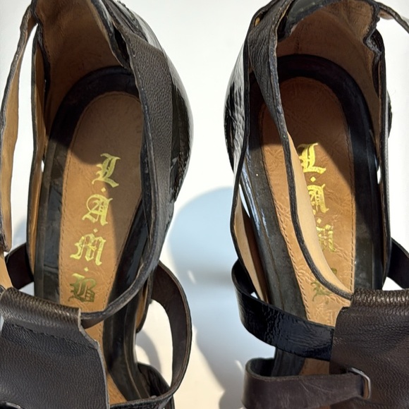 L.A.M.B. Brown/Grey Strappy Heels - Picture 2 of 11